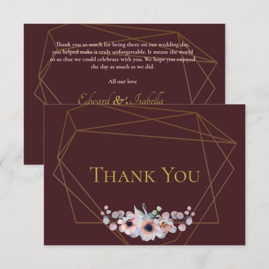 Elegant Blush Pink Anemone Floral Geometrische Lij Bedankkaart (Voorkant / Achterkant)