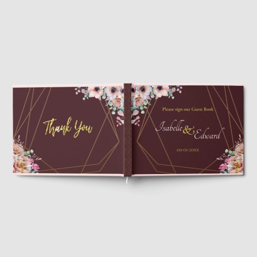 Elegant Blush Pink Anemone Floral Geometrische Lij Gastenboek (Volledig)