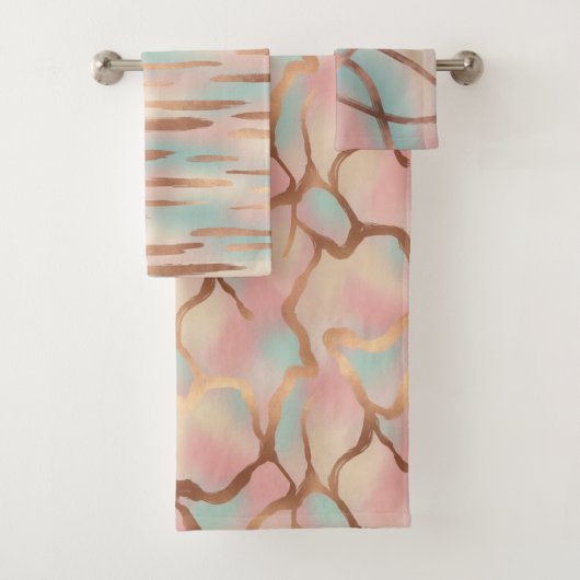 Elegant Blush Pink, Aqua & Gold Seamless Pattern Bad Handdoek (Insitu)