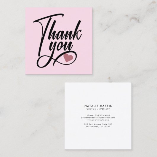 Elegant Blush Pink Bedankt Vierkante Visitekaartje (Voorkant / Achterkant)