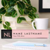 Elegant Blush Pink Black Monogram Desk Naambordje