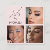 Elegant Blush Pink Black Script 3 Photo Lashes Vierkante Visitekaartje (Voorkant)