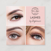 Elegant Blush Pink Black Script 3 Photo Lashes Vierkante Visitekaartje (Voorkant)