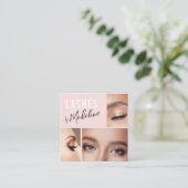 Elegant Blush Pink Black Script 3 Photo Lashes Vierkante Visitekaartje (Staand voorkant)