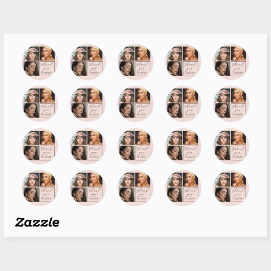 Elegant Blush Pink Black Script 3 Photo Makeup  Ronde Sticker (Vel)