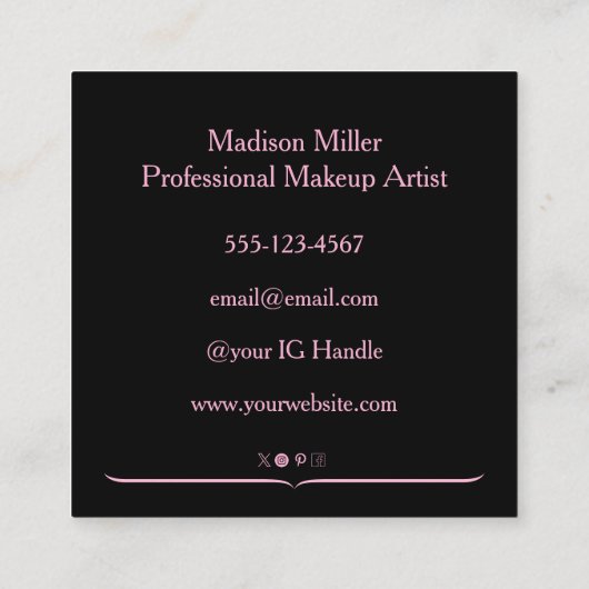 Elegant Blush Pink Black Script 3 Photo Makeup Squ Vierkante Visitekaartje (Achterkant)