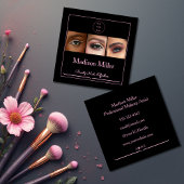 Elegant Blush Pink Black Script 3 Photo Makeup Squ Vierkante Visitekaartje