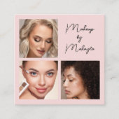 Elegant Blush Pink Black Script 3 Photo Makeup Vierkante Visitekaartje (Voorkant)