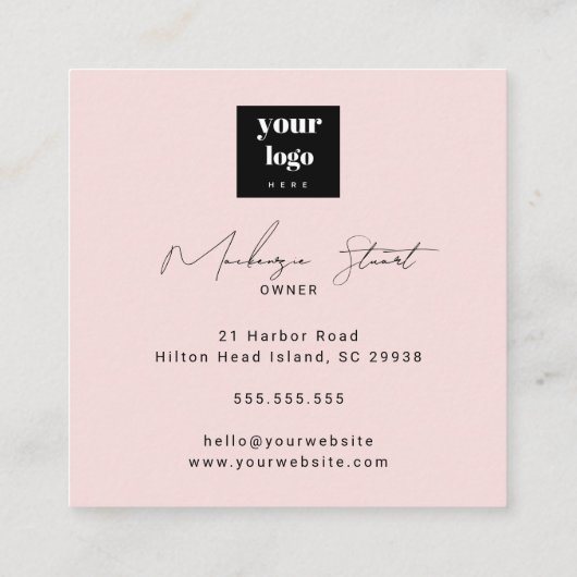 Elegant Blush Pink Black Script 3 Photo Makeup Vierkante Visitekaartje (Achterkant)