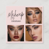 Elegant Blush Pink Black Script 3 Photo Makeup Vierkante Visitekaartje (Voorkant)