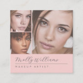 Elegant Blush Pink Black Script 3 Photo Makeup Vierkante Visitekaartje (Voorkant)