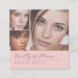 Elegant Blush Pink Black Script 3 Photo Makeup Vierkante Visitekaartje