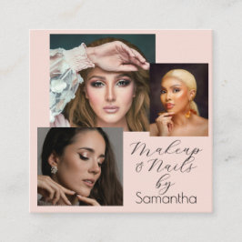 Elegant Blush Pink Black Script 3 Photo Makeup  Vierkante Visitekaartje