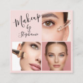 Elegant Blush Pink Black Script 3 Photo Makeup Vierkante Visitekaartje (Voorkant)