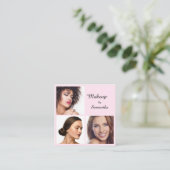 Elegant Blush Pink Black Script 3 Photo Makeup Vierkante Visitekaartje (Staand voorkant)