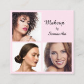 Elegant Blush Pink Black Script 3 Photo Makeup Vierkante Visitekaartje (Voorkant)