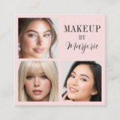 Elegant Blush Pink Black Script 3 Photo Makeup Vierkante Visitekaartje (Voorkant)