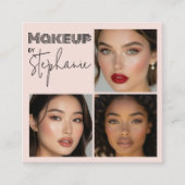 Elegant Blush Pink Black Script 3 Photo Makeup Vierkante Visitekaartje (Voorkant)