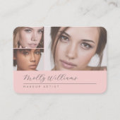 Elegant Blush Pink Black Script 3 Photo Makeup Visitekaartje (Voorkant)