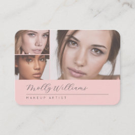 Elegant Blush Pink Black Script 3 Photo Makeup Visitekaartje