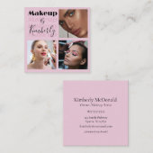 Elegant Blush Pink Black Script 3 Photo Vierkante Visitekaartje (Voorkant / Achterkant)