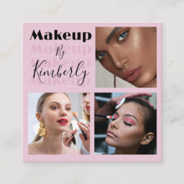 Elegant Blush Pink Black Script 3 Photo Vierkante Visitekaartje