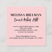 Elegant Blush Pink Black Script Photo Makeup Vierkante Visitekaartje (Achterkant)