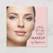 Elegant Blush Pink Black Script Photo Makeup Vierkante Visitekaartje (Voorkant)