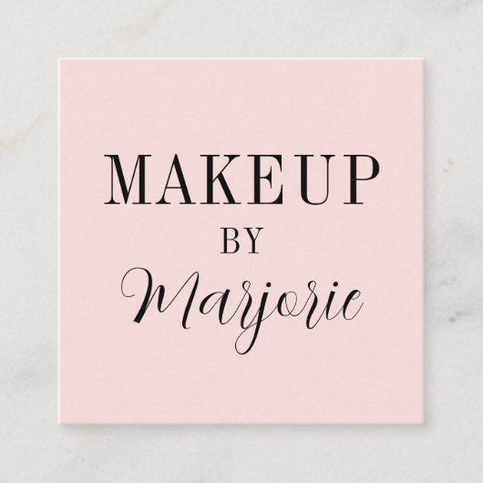 Elegant Blush Pink Black Script QR Code Makeup Vierkante Visitekaartje (Voorkant)