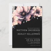 Elegant Blush Pink Black Wedding Floral Kaart (Voorkant)