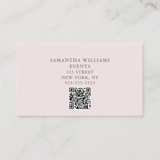 Elegant Blush Pink Bloemen Event Planner QR Code Visitekaartje (Achterkant)