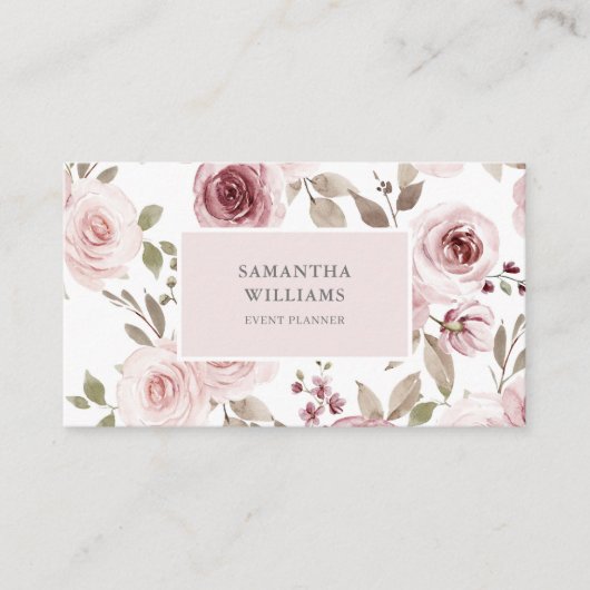 Elegant Blush Pink Bloemen Event Planner QR Code Visitekaartje (Voorkant)