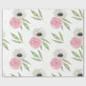 Elegant Blush Pink Bloemen Waterverf Cadeaupapier (Vlak)