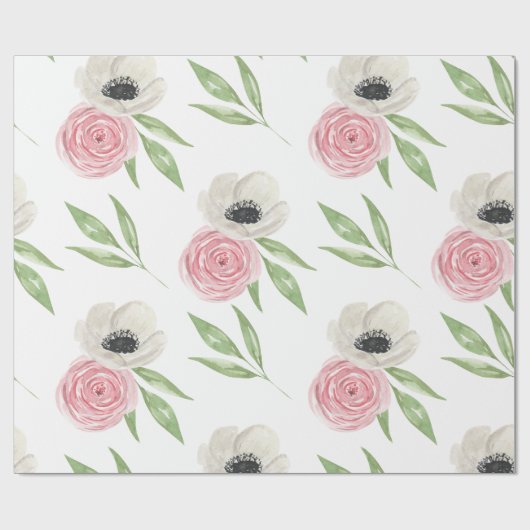 Elegant Blush Pink Bloemen Waterverf Cadeaupapier (Vlak)