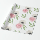 Elegant Blush Pink Bloemen Waterverf Cadeaupapier (Uitgerold)