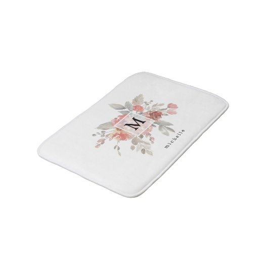Elegant Blush Pink Bloemmonogram Badmat (Gekanteld)
