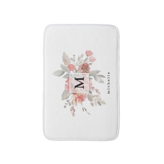 Elegant Blush Pink Bloemmonogram Badmat (Voorkant Verticaal)