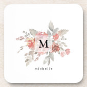 Elegant Blush Pink Bloemmonogram Bier Onderzetter (Voorkant)