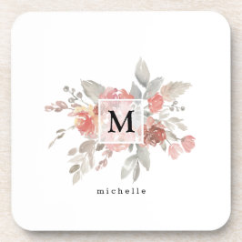 Elegant Blush Pink Bloemmonogram Bier Onderzetter