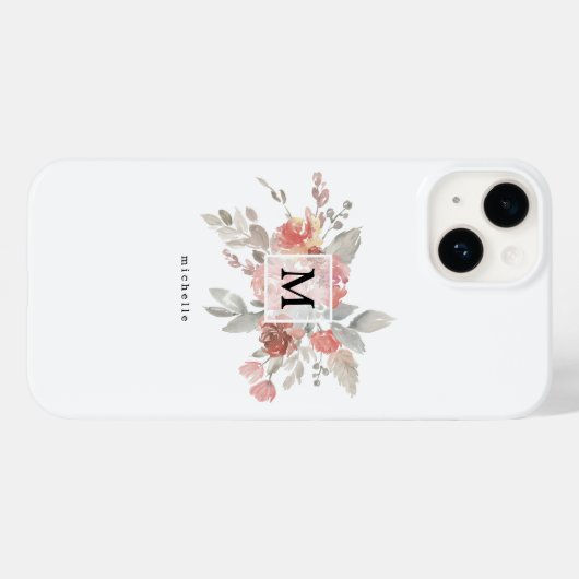 Elegant Blush Pink Bloemmonogram Case-Mate iPhone Case (Achterkant (horizontaal))