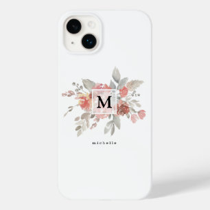 Elegant Blush Pink Bloemmonogram Case-Mate iPhone 14 Plus Hoesje