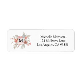 Elegant Blush Pink Bloemmonogram Etiket