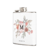 Elegant Blush Pink Bloemmonogram Heupfles (Links)