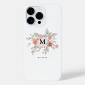 Elegant Blush Pink Bloemmonogram iPhone Hoesje (Achterkant)