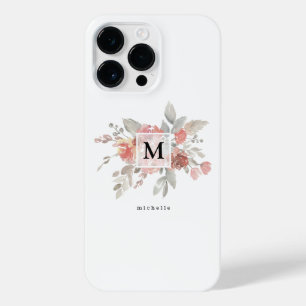 Elegant Blush Pink Bloemmonogram iPhone 14 Pro Max Hoesje