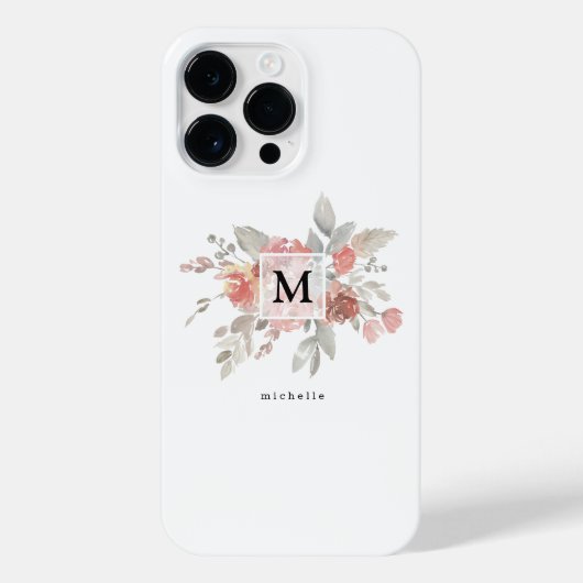 Elegant Blush Pink Bloemmonogram iPhone Hoesje (Achterkant)