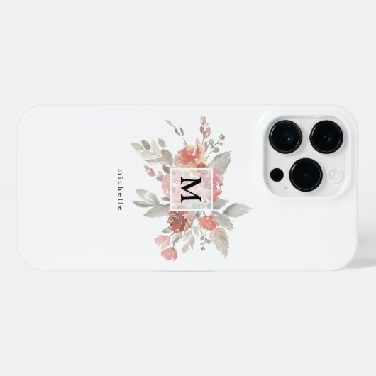Elegant Blush Pink Bloemmonogram iPhone Hoesje (Achterkant horizontaal)