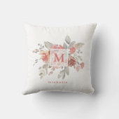 Elegant Blush Pink Bloemmonogram Kussen (Achterkant)