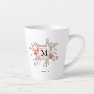 Elegant Blush Pink Bloemmonogram Latte Mok