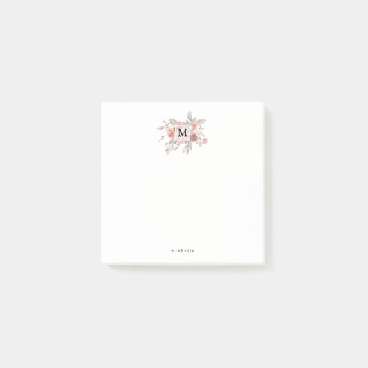Elegant Blush Pink Bloemmonogram Post-it® Notes (Voorkant)